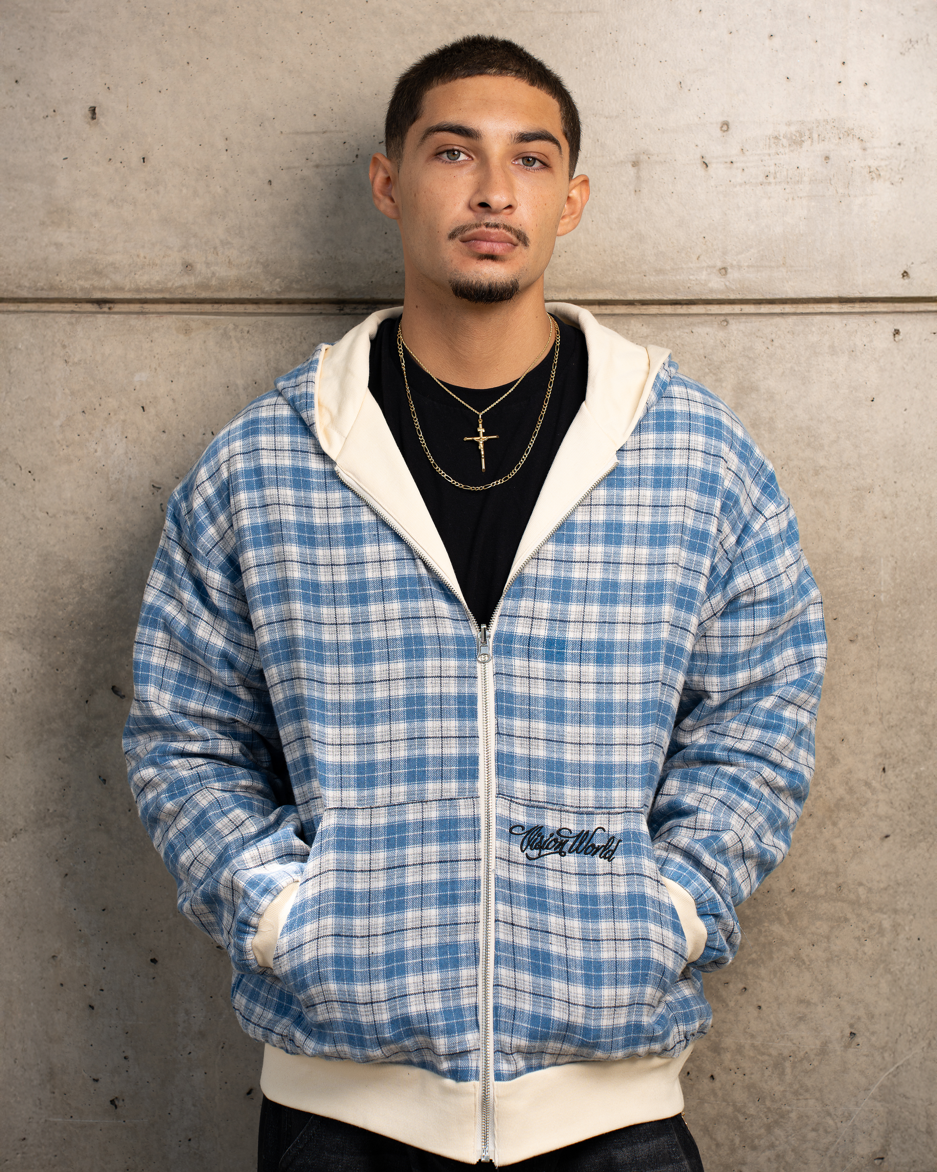 REVERSIBLE PLAID ZIP UP [BLUE]