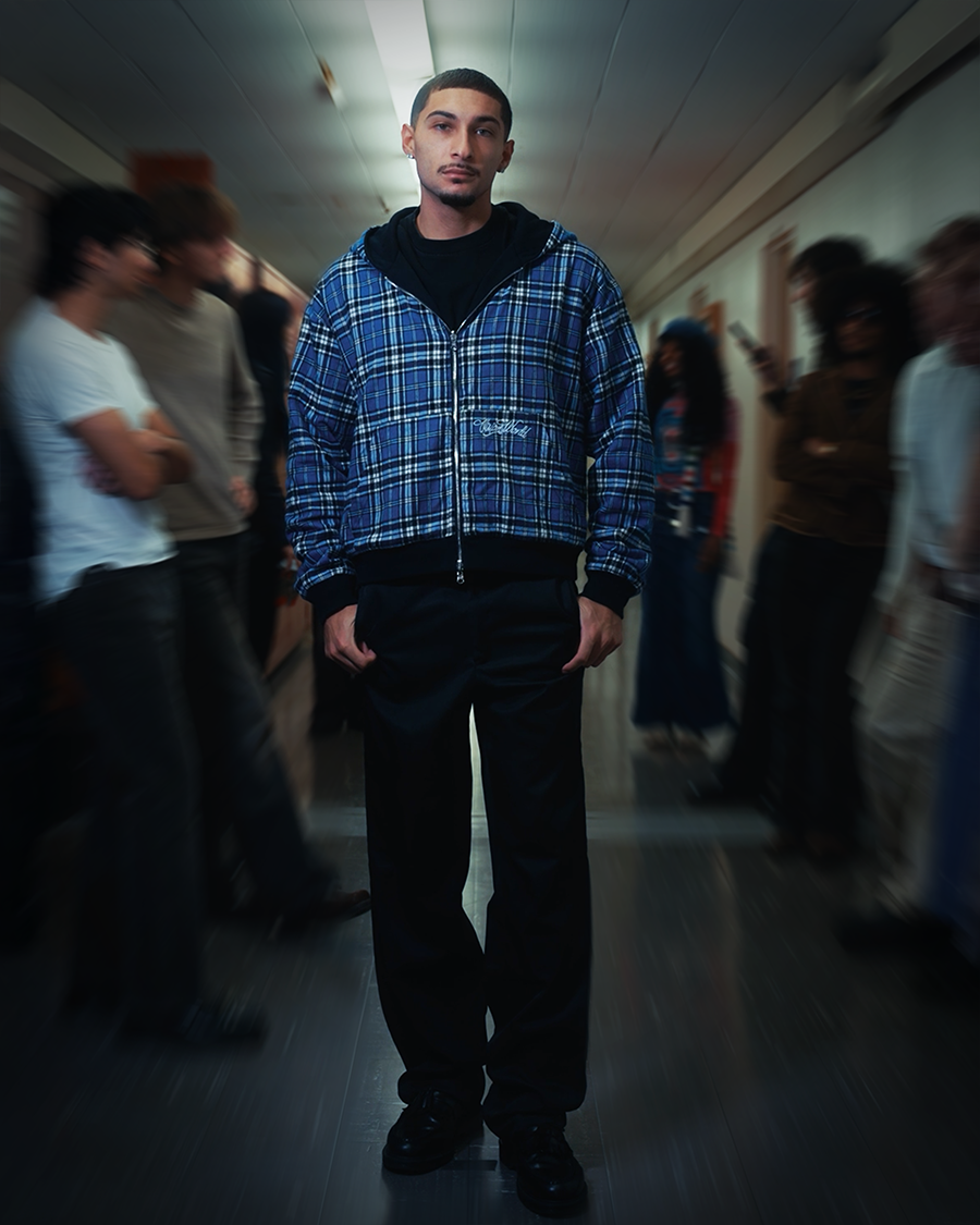 REVERSIBLE PLAID ZIP UP [BLUE]