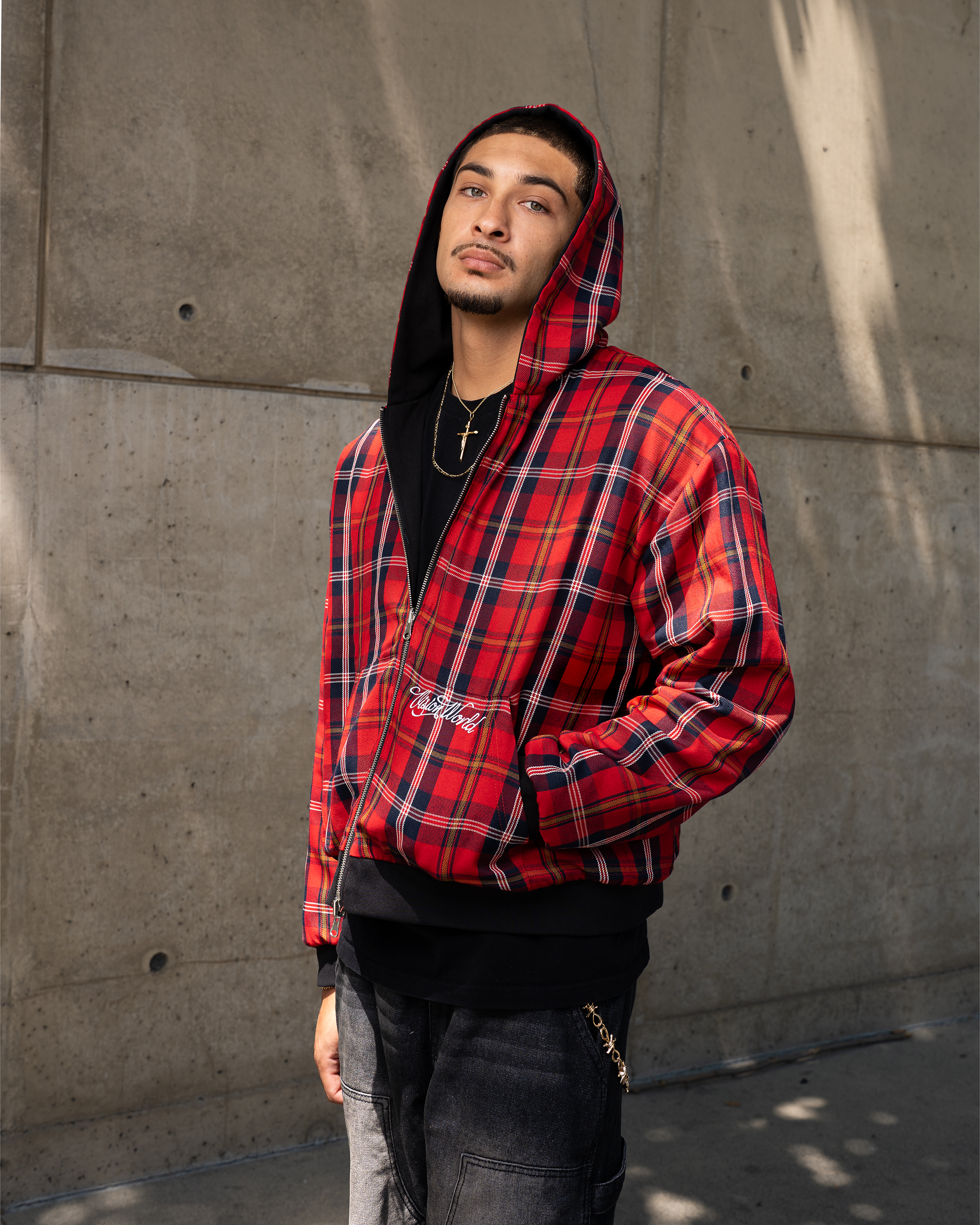 REVERSIBLE PLAID ZIP UP [RED]