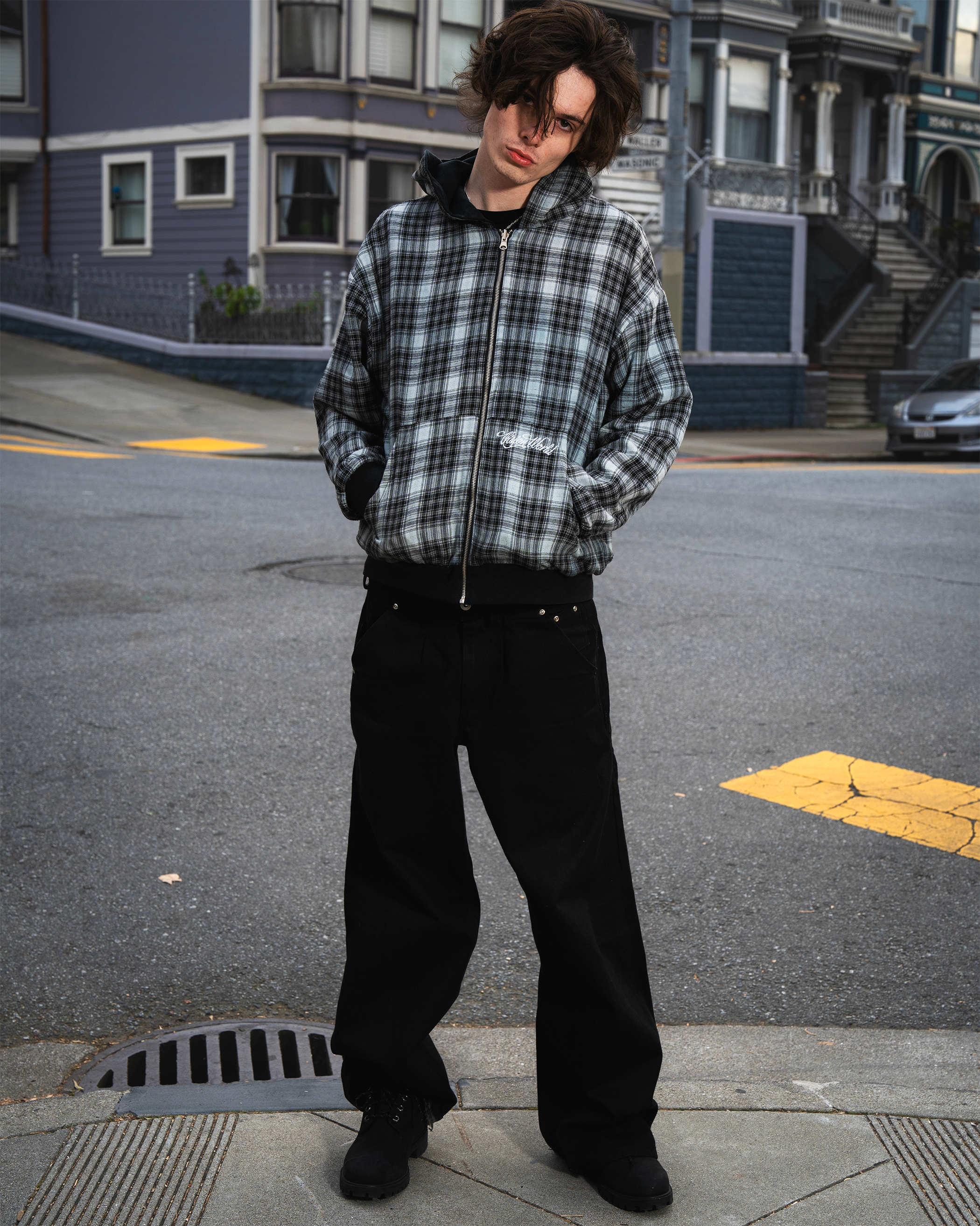 REVERSIBLE PLAID ZIP UP [BLACK]