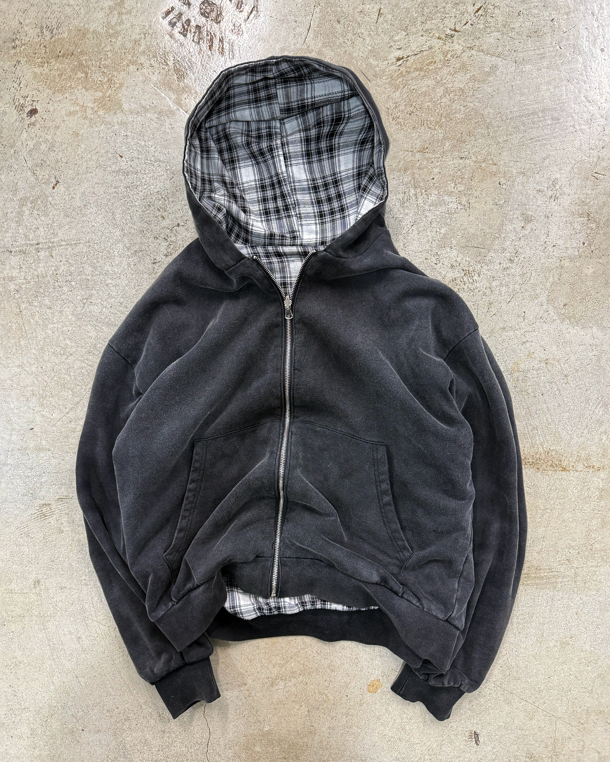 REVERSIBLE PLAID ZIP UP [WASHED BLACK] – VISIONWORLD